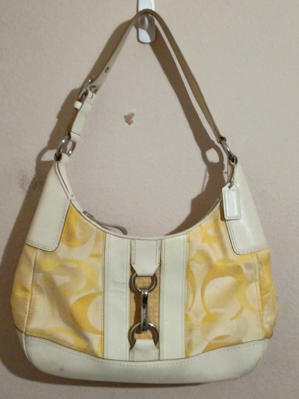 Vintage Y2K Coach Hamptons Signature Yellow White Hobo Bag Purse LO820-F13336